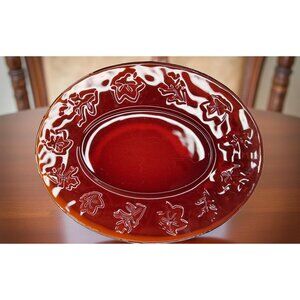 vintage leaf design high amber color heavy glass serving platter/plate.